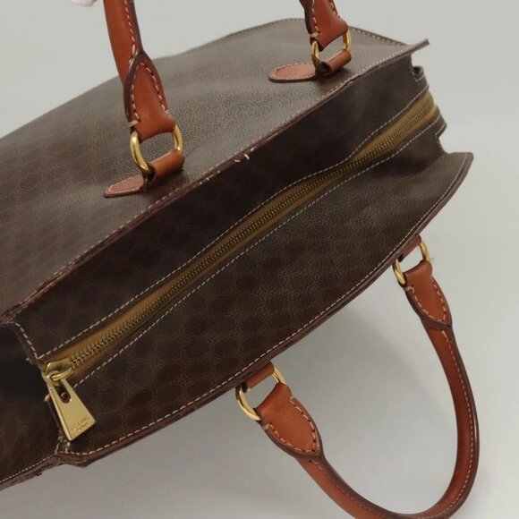 CELINE Macadam Canvas Hand Bag PVC Leather Brown Gold Auth hk2512 - Picture 7 of 16